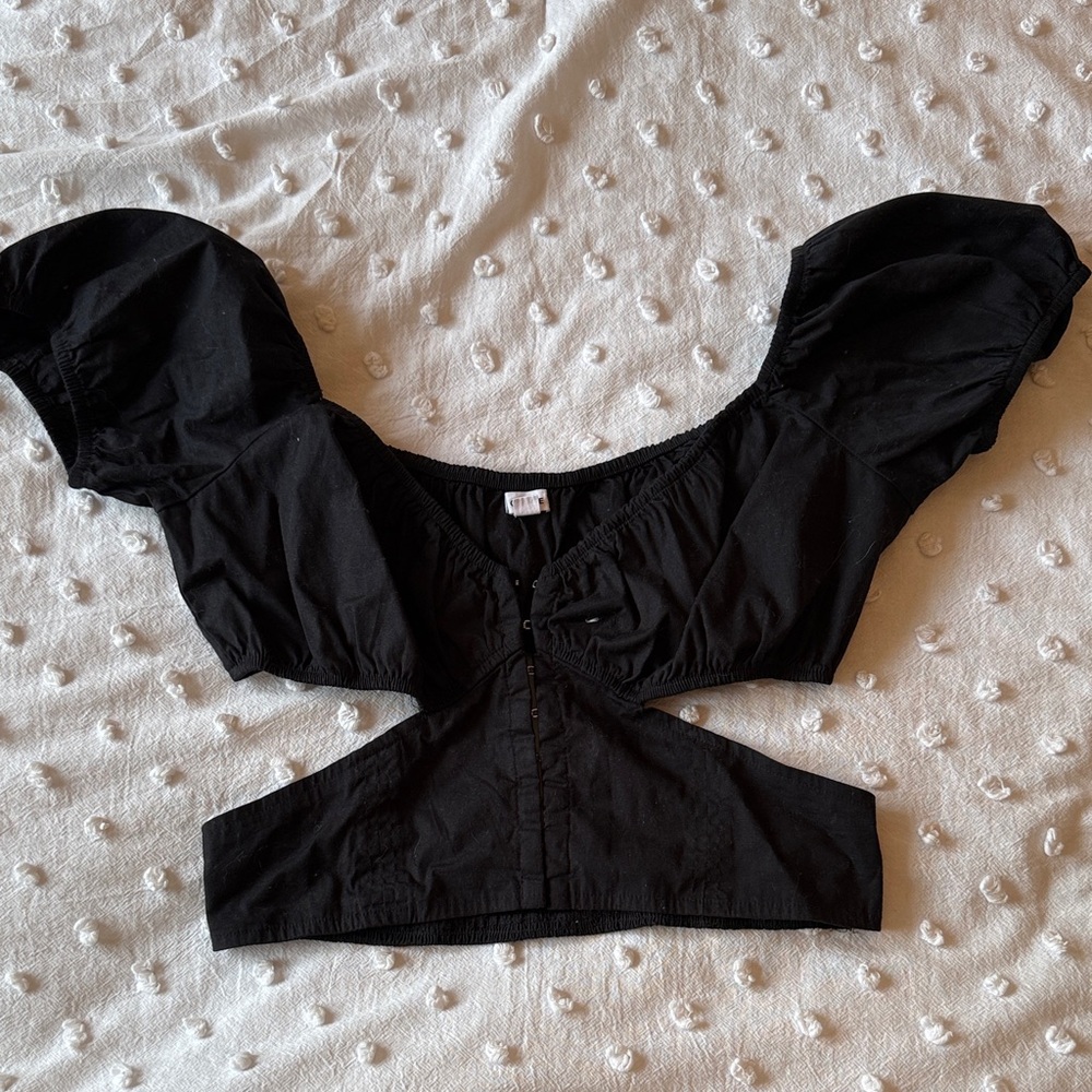 Garage Black Puff Sleeve Cutout Top